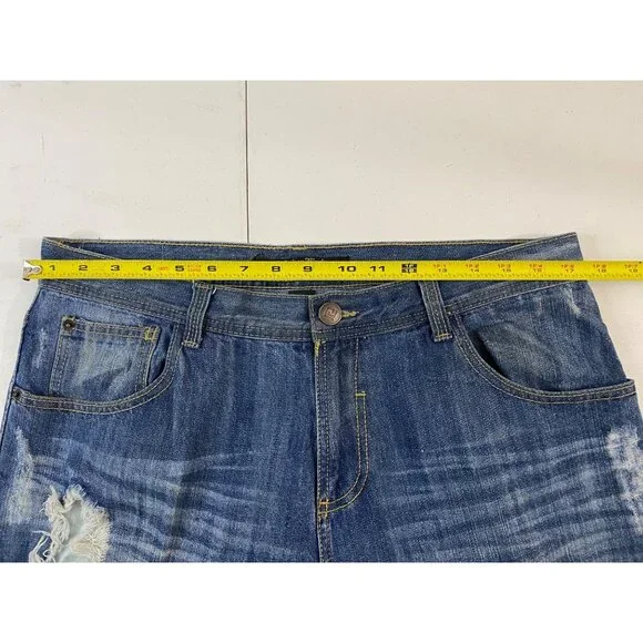 Carbon Black Distressed Jeans Mens 34x30 Blue Ripped Destroyed Denim 100% Cotton - Picture 11 of 15